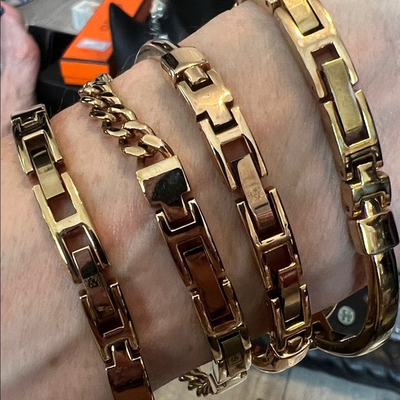 Anne Klein Gold and White Women\'s Watch and Bangle Set.